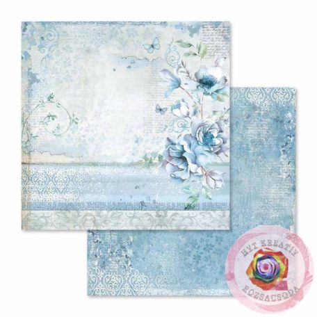 Kétoldalas papír 31,5 x 30 cm Kék világ virág