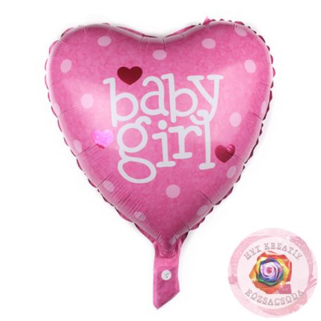 Baby Girl feliratú , rózsaszín szív fólia lufi