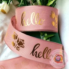    "HELLO" feliratos prémium textil szalag púder rózsaszín